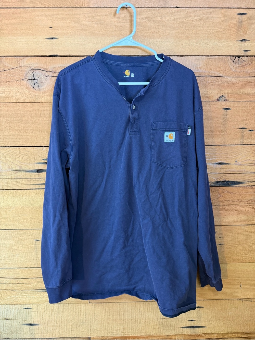 Carhartt Navy Long Sleeve Henley with Chest Pocket